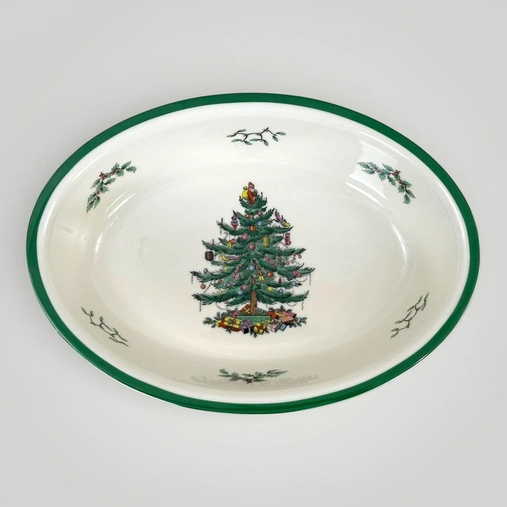Spode Christmas Tree Oval Baking‎ Dish England Oven To Table 12.5x9